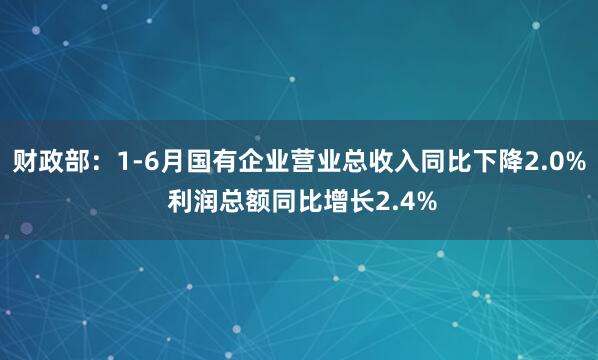 财政部：1-6月国有企业营业总收入同比下降2.0% 利润总额同比增长2.4%