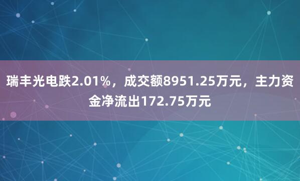 瑞丰光电跌2.01%，成交额8951.25万元，主力资金净流出172.75万元