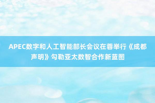 APEC数字和人工智能部长会议在蓉举行《成都声明》勾勒亚太数智合作新蓝图