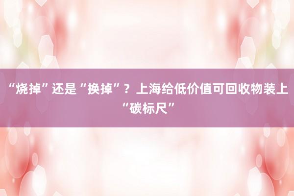 “烧掉”还是“换掉”？上海给低价值可回收物装上“碳标尺”