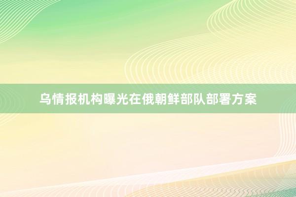 乌情报机构曝光在俄朝鲜部队部署方案