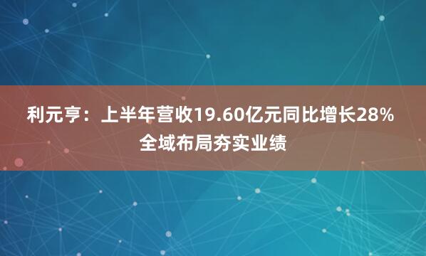 利元亨：上半年营收19.60亿元同比增长28% 全域布局夯实业绩