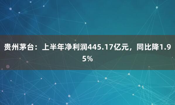 贵州茅台：上半年净利润445.17亿元，同比降1.95%