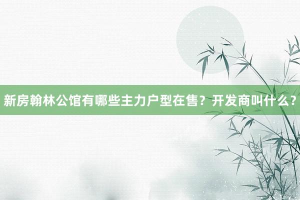 新房翰林公馆有哪些主力户型在售？开发商叫什么？