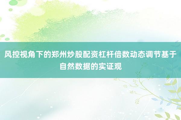 风控视角下的郑州炒股配资杠杆倍数动态调节基于自然数据的实证观