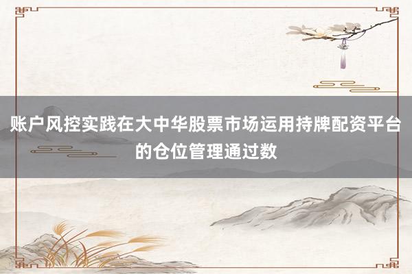 账户风控实践在大中华股票市场运用持牌配资平台的仓位管理通过数