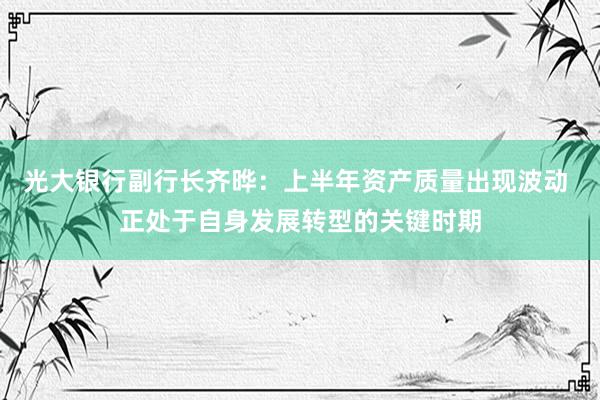 光大银行副行长齐晔:上半年资产质量出现波动 正处于自身发展转型的关键时期