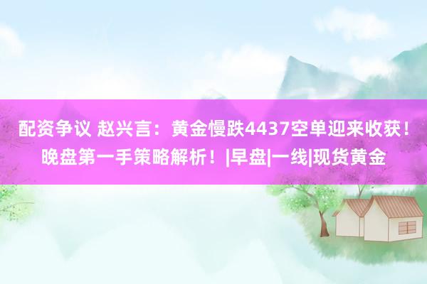 配资争议 赵兴言：黄金慢跌4437空单迎来收获！晚盘第一手策略解析！|早盘|一线|现货黄金