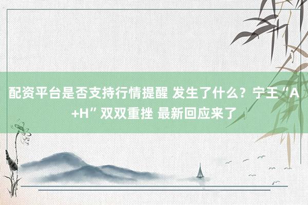 配资平台是否支持行情提醒 发生了什么？宁王“A+H”双双重挫 最新回应来了